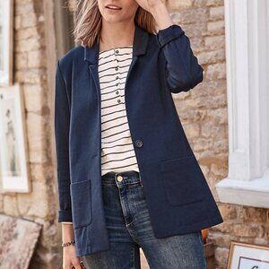 Garnet Hill knit relaxed blazer in Classic Navy Blue stretch tencel wool blend